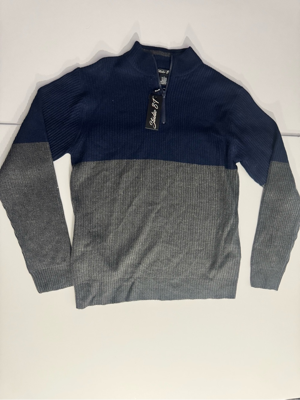 Studio Men's Two-Tone Half-Zip Sweater - Navy & Gray